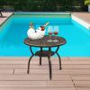 Cast Aluminum Outdoor Side Table, Anti-Rust Outdoor Round End Table, Patio Coffee Bistro Table for Indoor Garden Porch Balcony, Antique Bronze