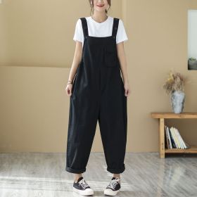 High Waist Slimming Large Size Loose Casual Solid Color Workwear Straight Jumpsuit (Option: Black-M)